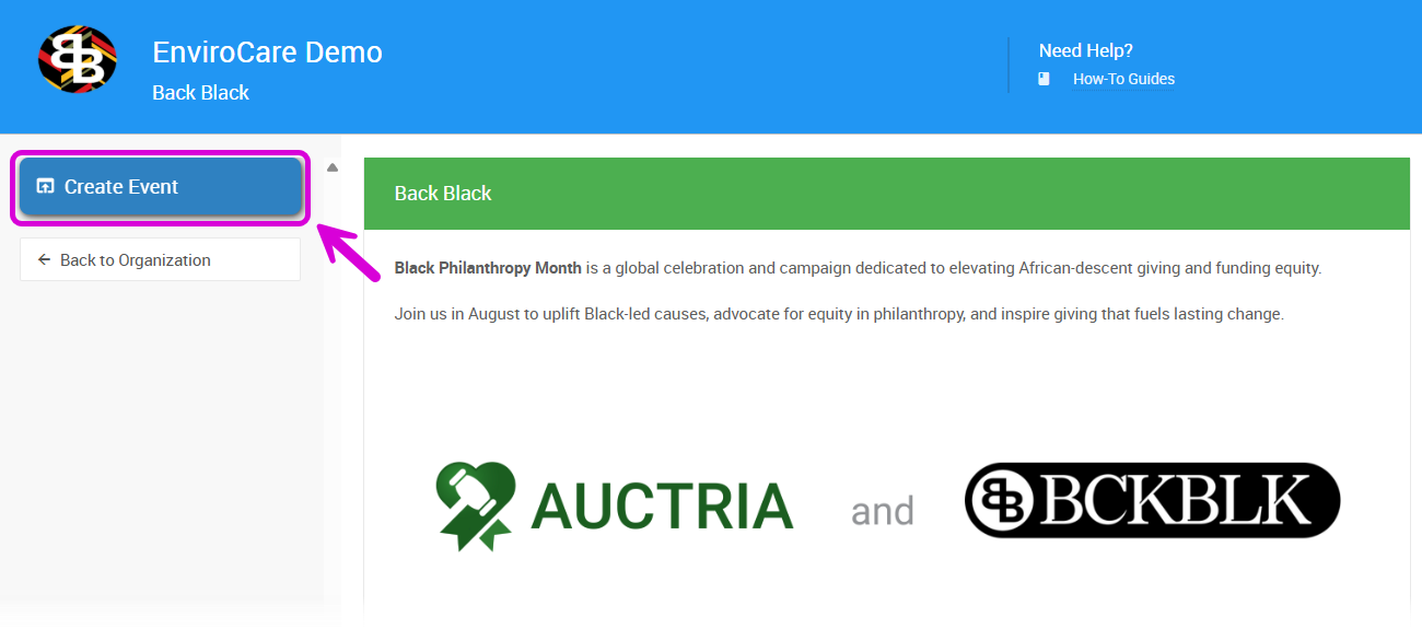 Back Black Create Event