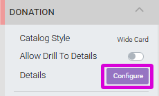 Configure button next to Details in the Donation settings panel