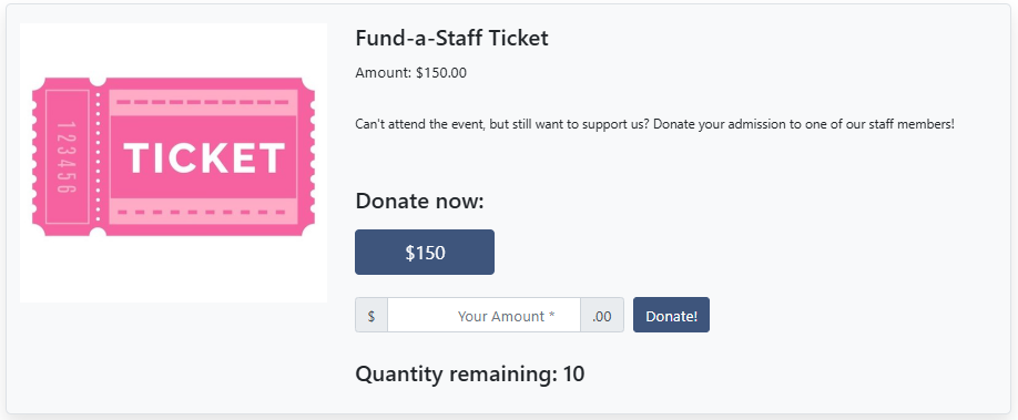 Donation Element displaying the ticket donation item on the event website