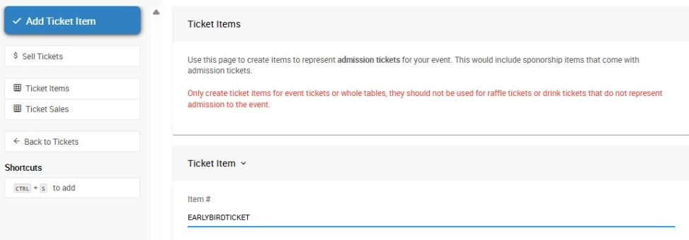 Item# field on the Add Ticket page