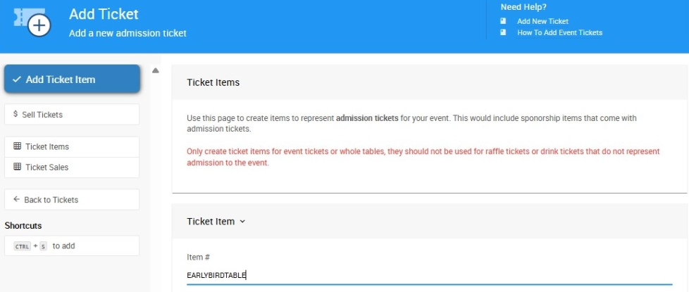Item# field on the Add Ticket page