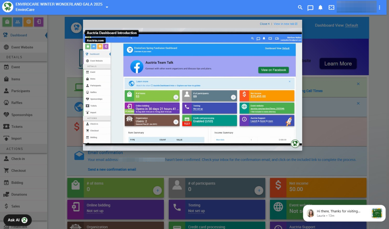 Auctria event dashboard