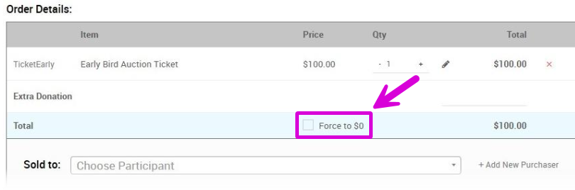 Force to $0 checkbox on the Sell Tickets page