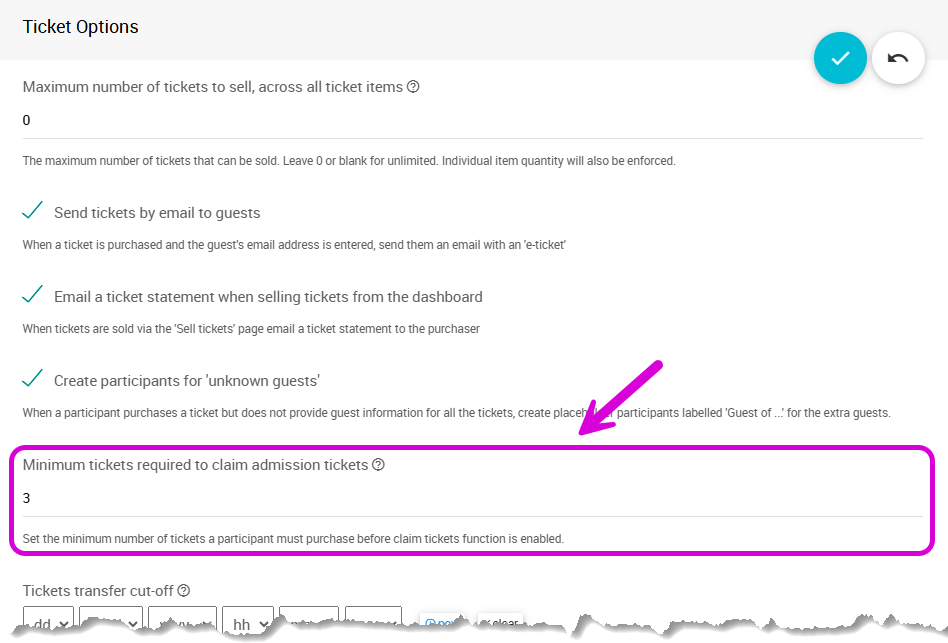 Ticket Options Enable Ticket Claim