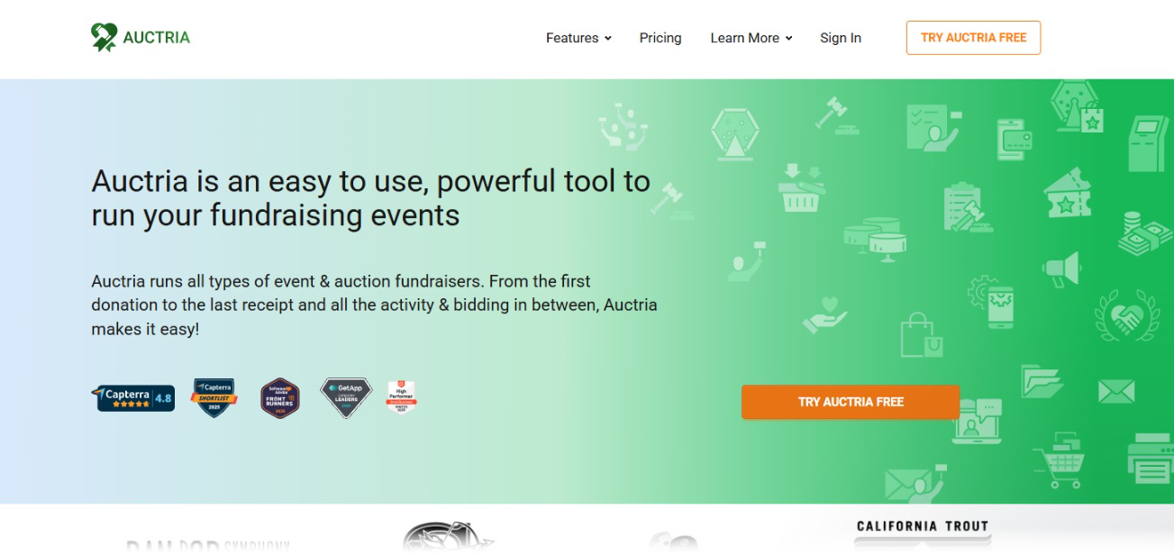Try Auctria Free button on the Auctria homepage