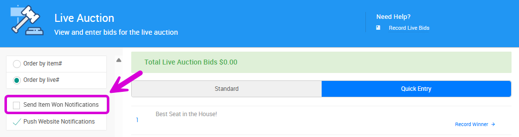 Notify Live Winners