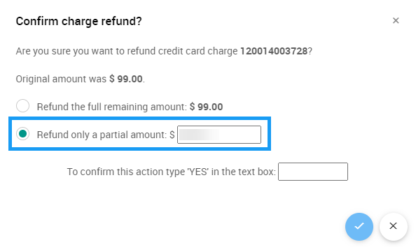 Confirm charge refund popup window