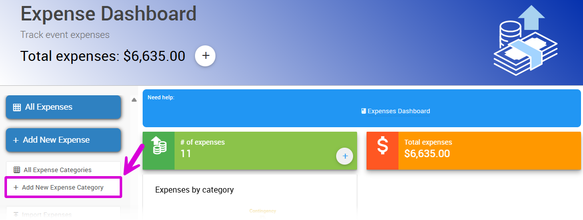 Add New Expense Category button on the Expenses dashboard