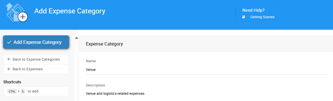 Name and Description fields in the new expense category form