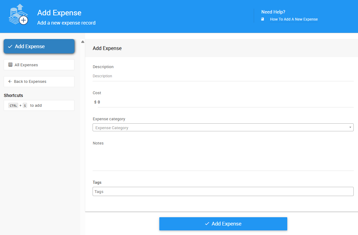 Description and Cost fields in the Add Expense form