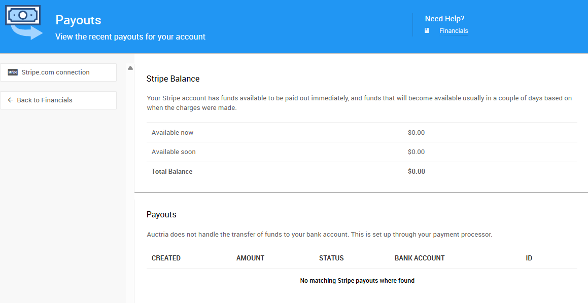 Payouts dashboard