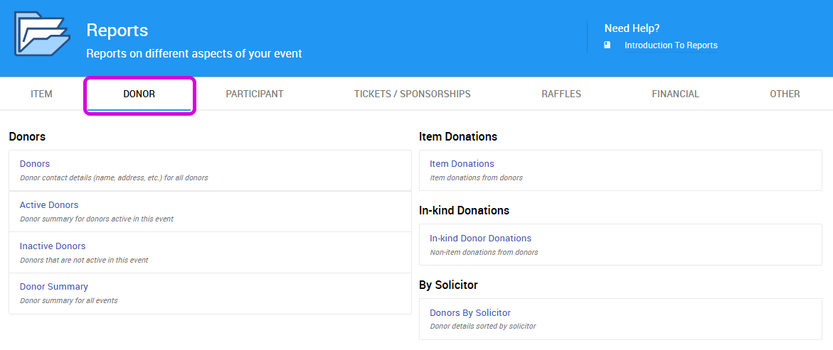 Donor Reports