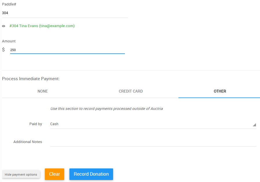 The Show Payment Options button and payment method menu