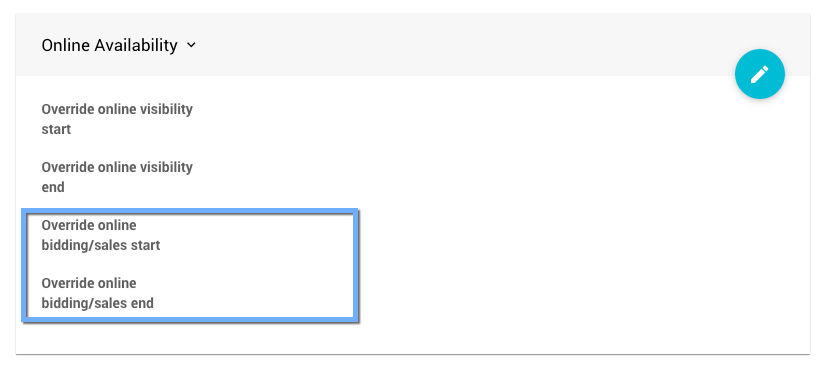 Donation item details showing the override times in the Online Availability section