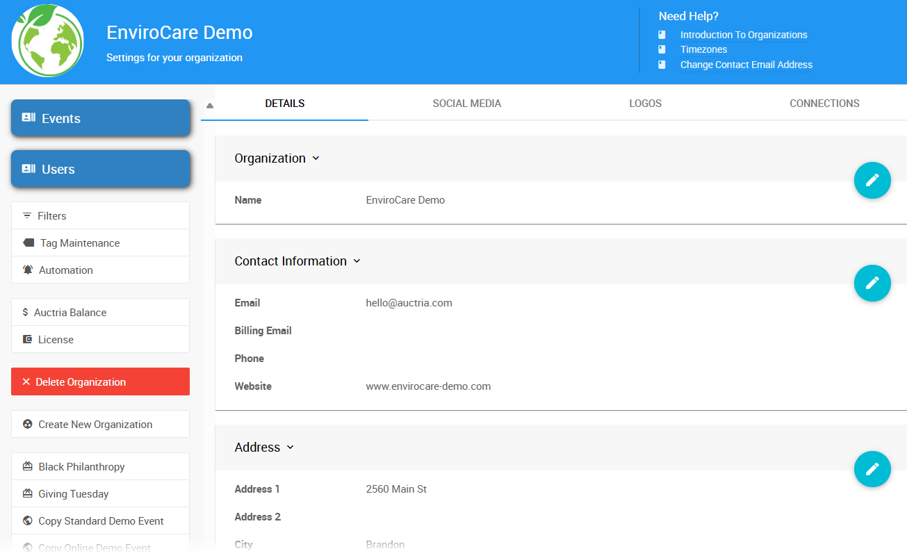 Organizations Dashboard
