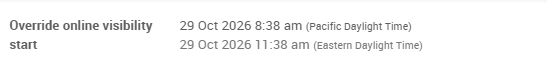 A date and time shown in organization time with the user's local time on a second line