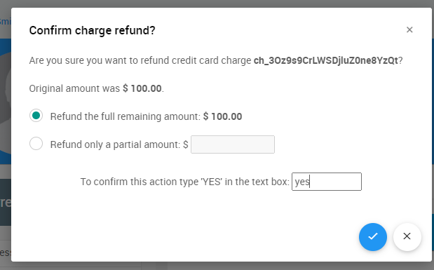 Confirmation dialog for completing the refund